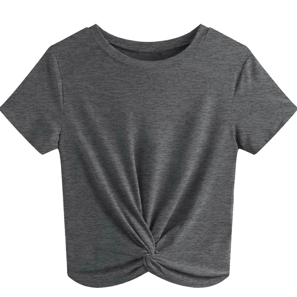 JINKESI Causal Short Sleeve Blouse Round Neck Crop Tops Twist Front Tee T-Shirt